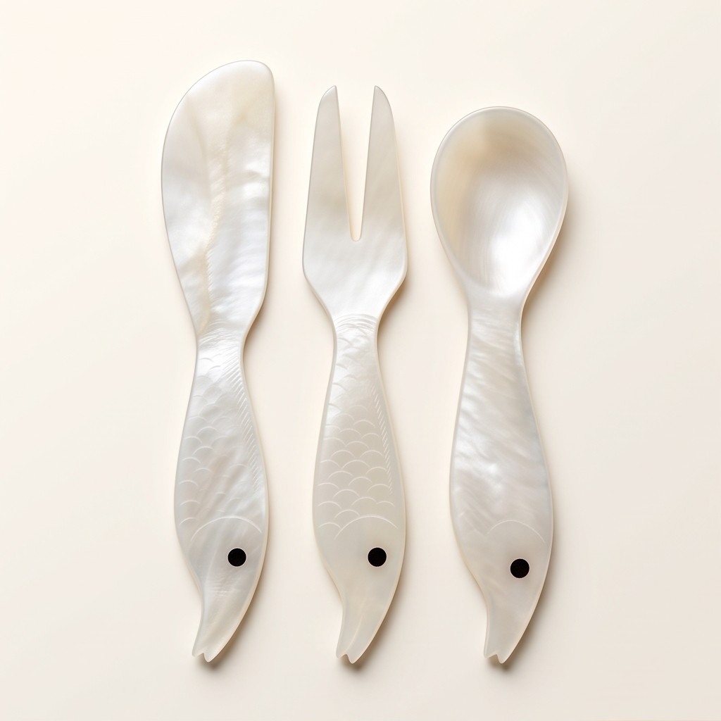 Mother-of-Pearl Fish-Shaped Cutlery Set – White